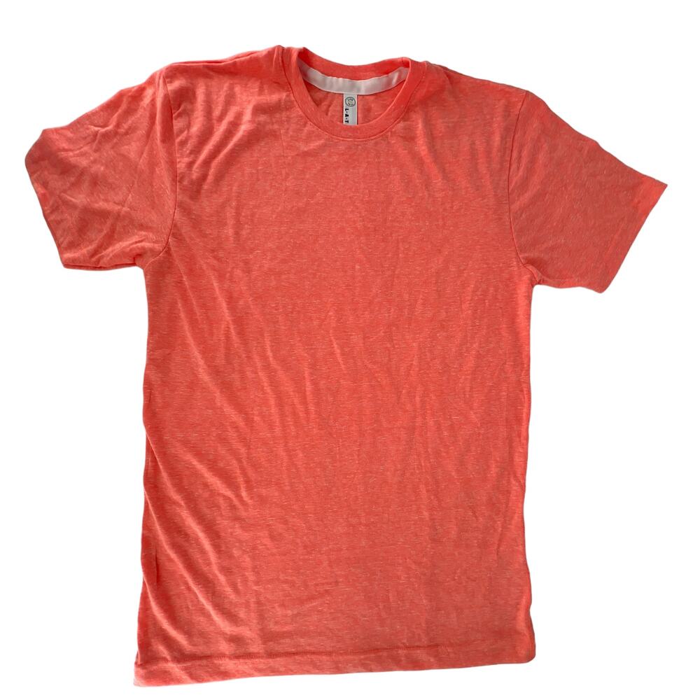 LAT Men's Short Sleeve Crew Neck Tee Shirt Top Small Papaya Melange 65% Poly